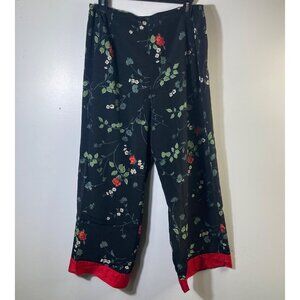 Womens Vintage Cactus Flower Silk Floral Cropped Pants Black‎ Red M Silk USA